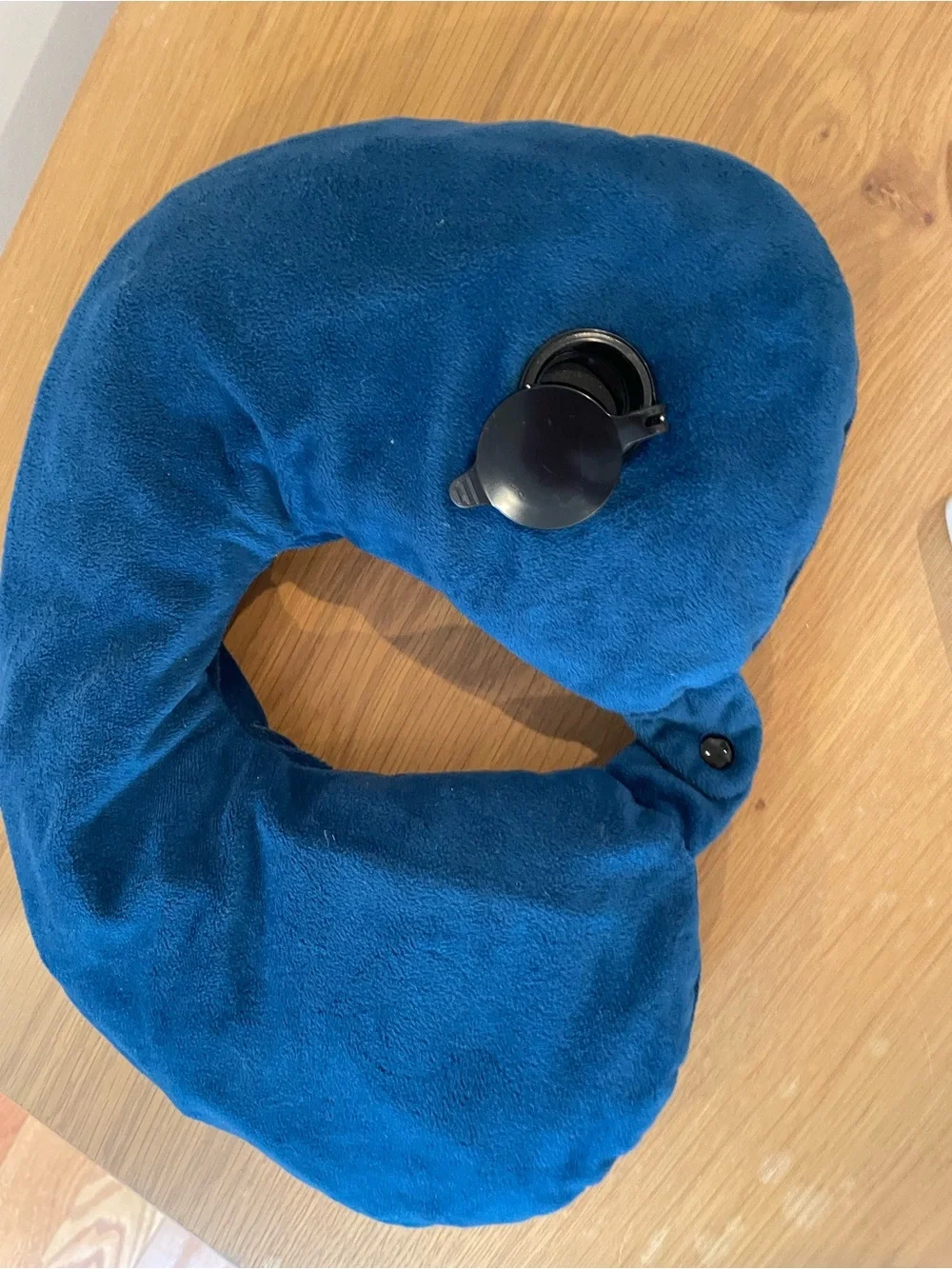 Soft Blue Inflatable Neck Pillow with Built-In Valve